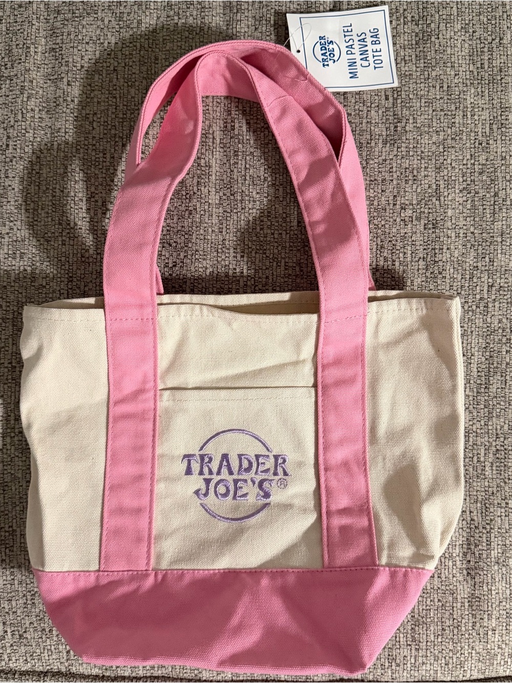 Trader Joe’s pastel Pink & Cream MINI Canvas Tote Bag NWT
